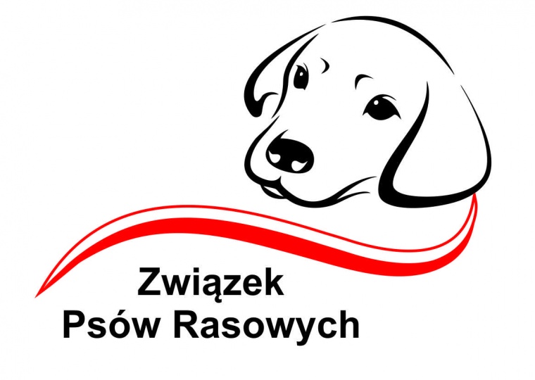 Logo Związku Psów Rasowych przedstawiające czarny obrys głowy psa rasy labrador lub podobnej, patrzącego łagodnie przed siebie. Pod głową psa znajduje się falista, czerwono-biała linia przypominająca flagę Polski, a poniżej napis „Związek Psów Rasowych” wykonany prostą, czarną czcionką.